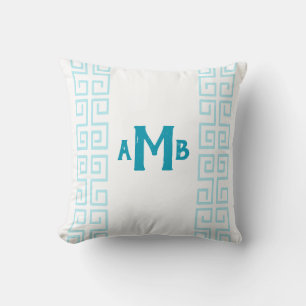 Coussin Aqua Chinoiserie Large Clé grecque Monogramme