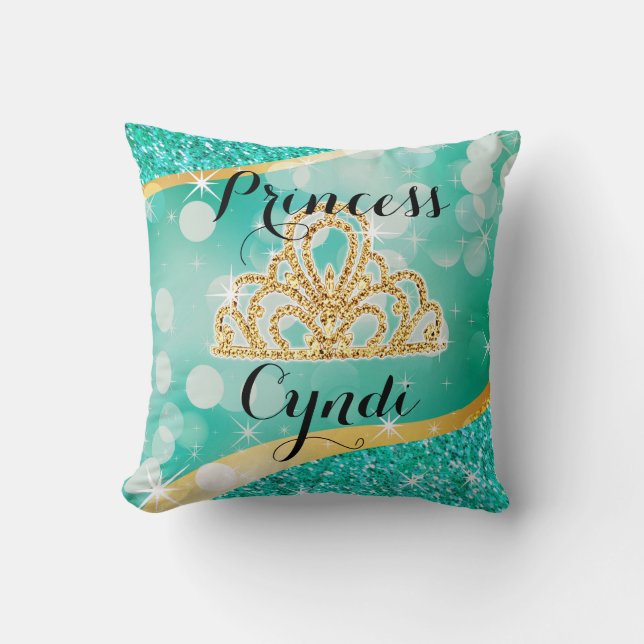 Coussin Aqua de princesse Tiara Glitter Bling Bokeh | (Recto)