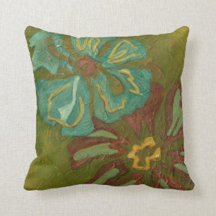 Coussin Aqua et fleurs oranges brûlées sur l'arrière -