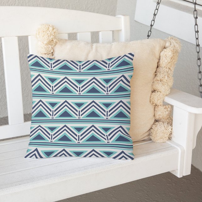 Coussin Aqua et marine moderne Aztec Motif extérieur (Créateur téléchargé)