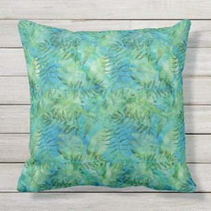 Coussin Aqua Green Tropical Hawaii Feuilles Watercolor