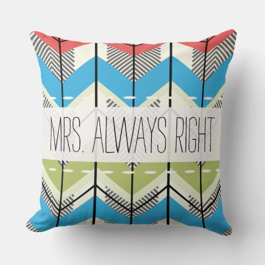 Coussin Aqua Lime Coral Flèche Mme Toujours Droite (Recto)