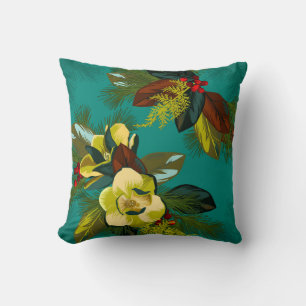 Coussin Aqua Magnolia Floral Print Winter Thaillow Pillow