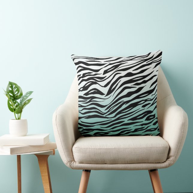 Coussin Aqua Mint Black Zebra Print Ombre (Chaise)