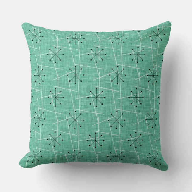 Coussin Aqua, Noir, Blanc | atomique | Mid-Century (Recto)