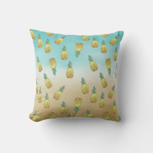 Coussin Aqua or tropicale aquarelle ombres ananas