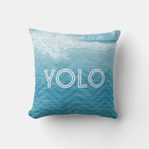 Coussin Aqua Sea Blue Beach YOLO Vous ne vivez qu'une fois