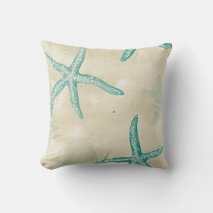 Coussin Aqua Starfish, Watercolor Beach Sable Vintage rétr