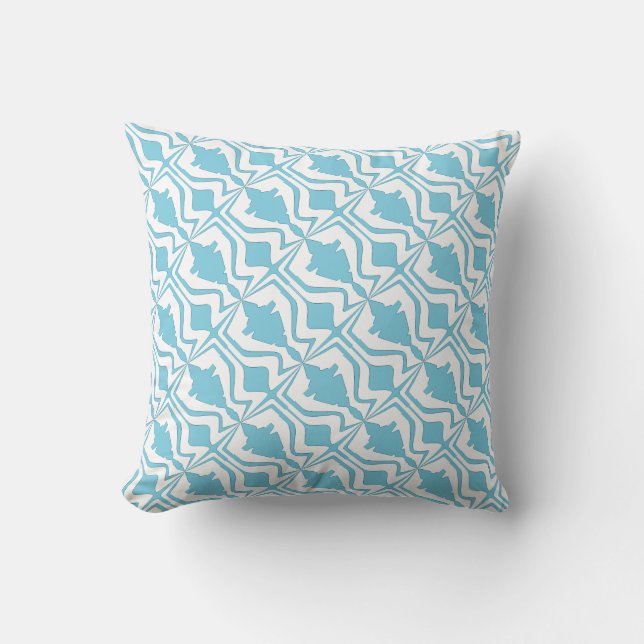 Coussin Aqua sur White Sound Wave Design Motif diagonal (Recto)