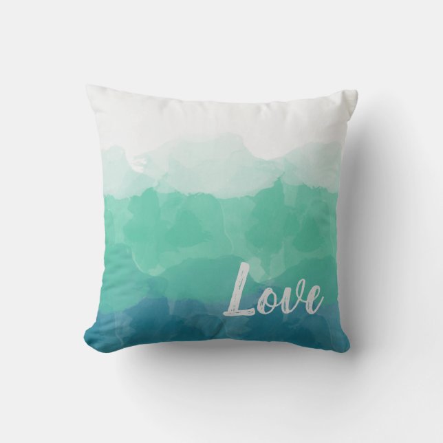 Coussin Aqua Turquoise Amour Aquarelle (Recto)