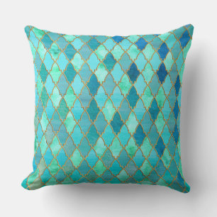 Coussin Aqua Turquoise Mint Gold Oriental Marocain Carrela