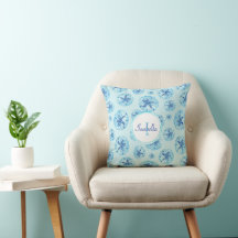 Aqua-turquoise sable bleu dollar-nom monogramme pe