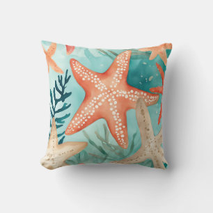 Coussin Aqua Turquoise Starfish Beach Seashell Motif