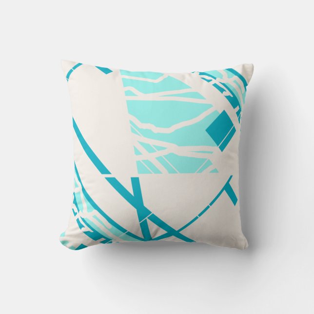 Coussin Aqua Turquoise sur Abstrait Blanc Cassé Inspiré MC (Recto)