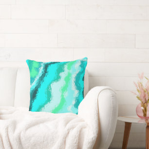 Coussin Aqua Vert Bleu Scumbé à la Manière d'un Peintre
