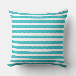 Coussin Aqua  White Waves Stripes Beach Style Motif