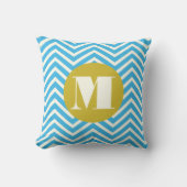 Coussin Aqua Yellow Ivor Monogramme moderne Zig Zag Coussi (Recto)