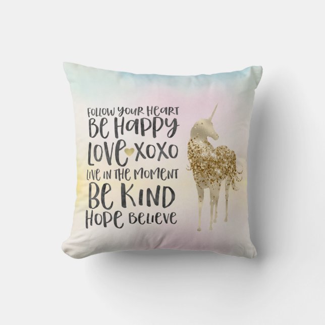 Coussin Aqua Yellow Rose Aquarelle Inspirational Unicorne (Recto)