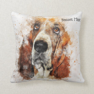 Coussin Aquarelle à la mode Basset Hound personnalisé