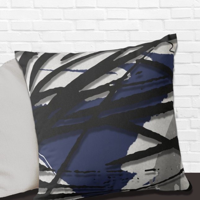 Coussin Aquarelle Abstraite bleue gris noir (Créateur téléchargé)