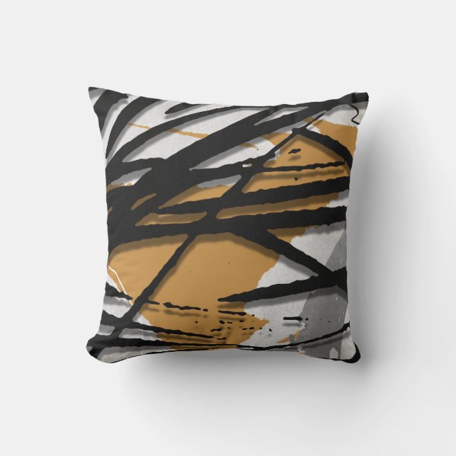 Coussin Aquarelle Abstraite de moutarde et de noir (Recto)