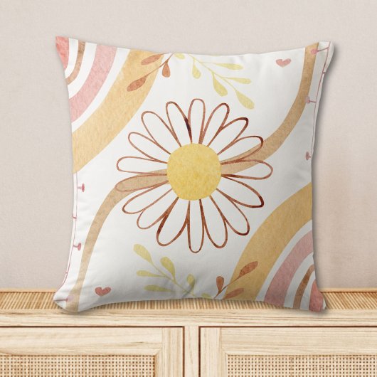 Coussin Aquarelle Abstraite Fleur botanique et Arc-en-ciel