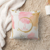 Coussin Aquarelle Abstraite Florale Pêche Dorée Écriture S (Couverture)