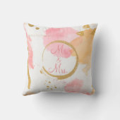 Coussin Aquarelle Abstraite Florale Pêche Dorée Écriture S (Verso)