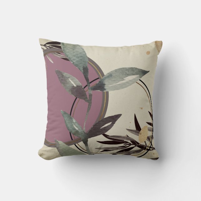 Coussin Aquarelle Abstraite ivoire et verte (Recto)