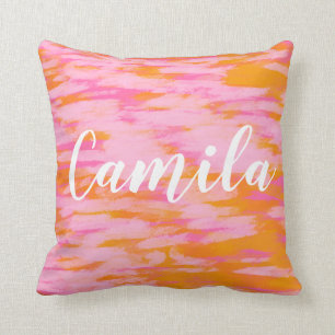 Coussin Aquarelle Abstraite mignonne rose orange personnal