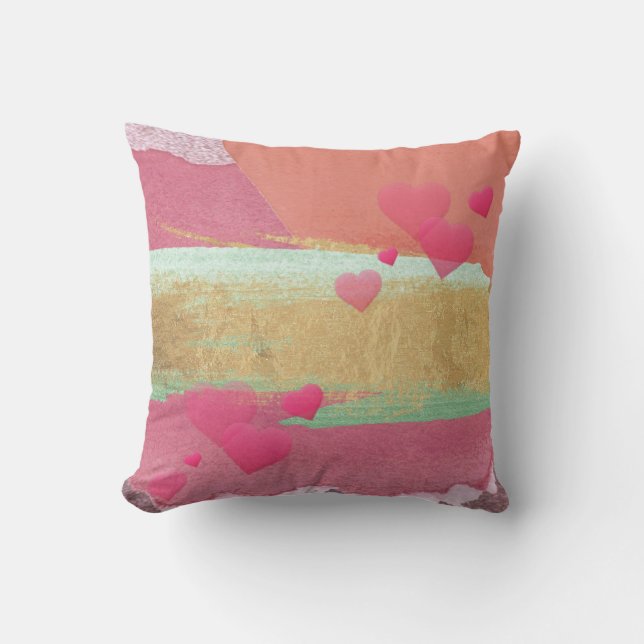 Coussin Aquarelle Abstraite Multicolore, Cœurs (Recto)