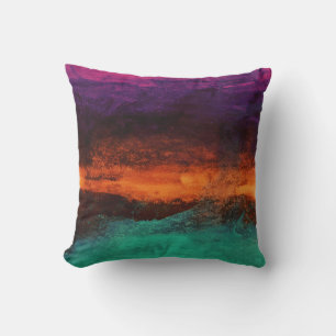 Coussin Aquarelle Abstraite Noir Jaune Vert Violet