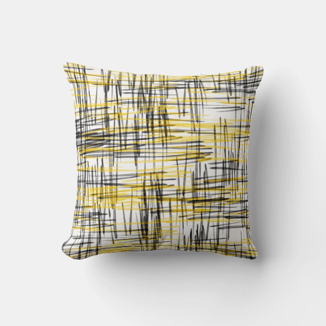 Coussin Aquarelle Abstraite 'Yellow Grey Black Scribbles' (Recto)