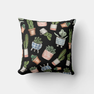 Coussin Aquarelle Accueil Plante Noir sans couture