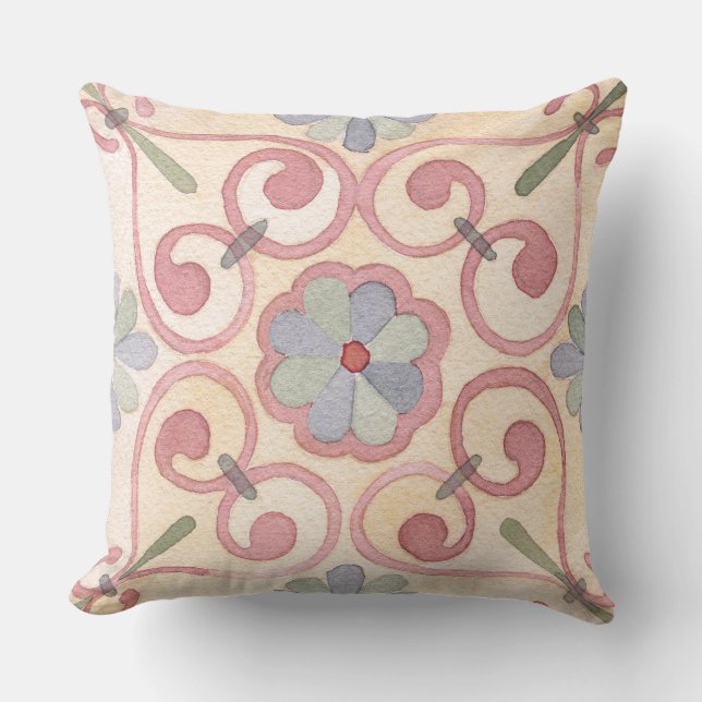 Coussin Aquarelle adorable Motif floral de tuiles espagnol (Recto)