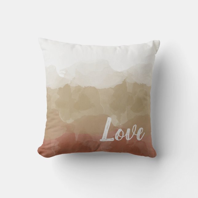 Coussin Aquarelle Amour Taupe Chaud (Recto)