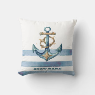 Coussin Aquarelle Ancres Naïves Rayures Bleu Clair