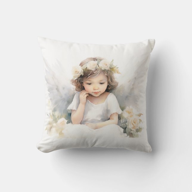 Coussin Aquarelle Angel fille avec fleurs (Recto)