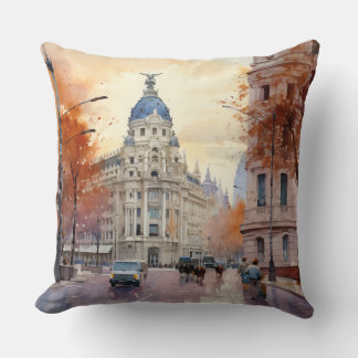 Coussin Aquarelle animée de la rue d'Espagne - Automne