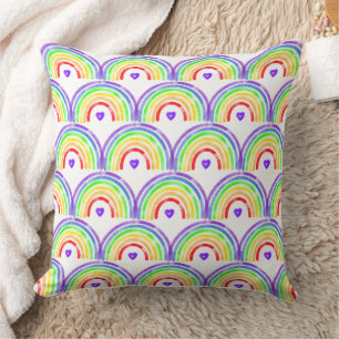 Coussin Aquarelle Arc-en-ciel et Coeurs