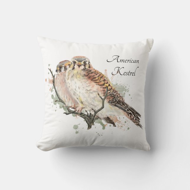 Coussin Aquarelle Art Birding Kestrel Couple (Recto)