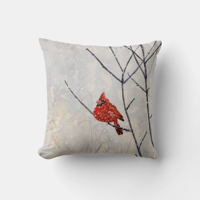 Coussin aquarelle art lancer oreiller, cardinal dans la ne (Recto)