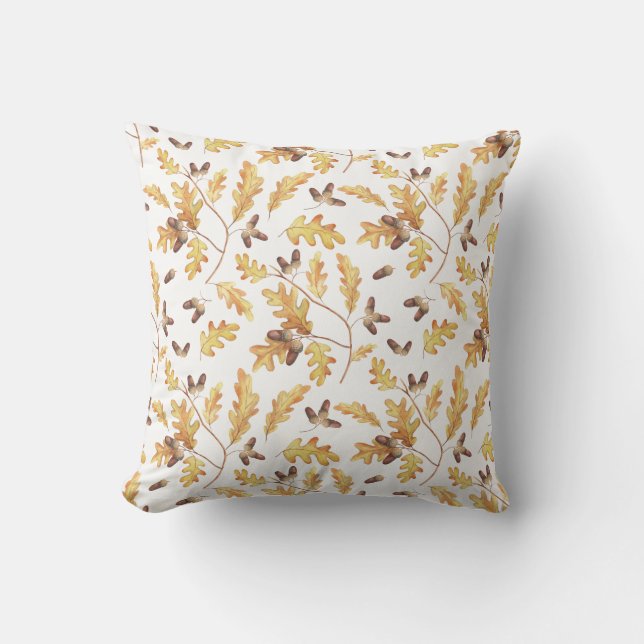 Coussin Aquarelle Automne Chêne Feuille Acorns | (Recto)
