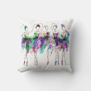 Coussin Aquarelle Ballerinas : Bright Dance Illustration