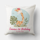 Coussin Aquarelle bébé Giraffe, Safari Animaux Anniversair (Recto)
