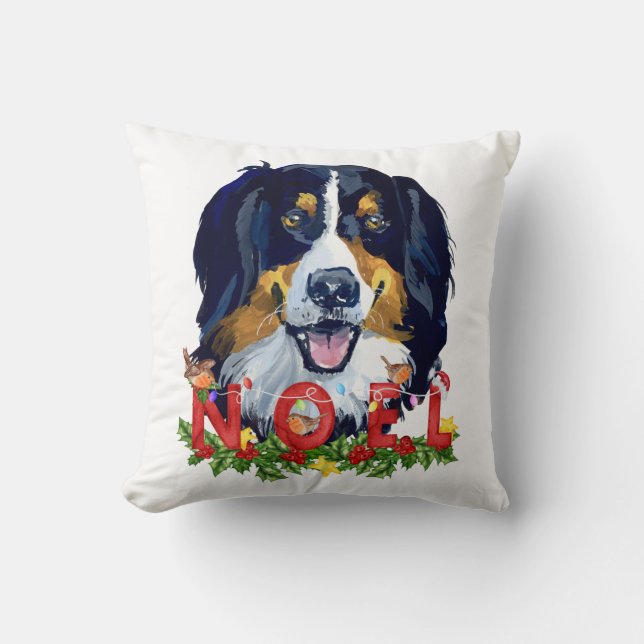 Coussin Aquarelle Bernese Mountain Dog Noël (Recto)