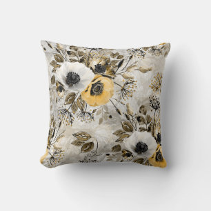 Coussin Aquarelle blanche, fleurs jaunes