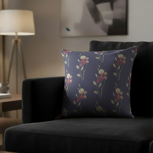 Coussin Aquarelle blanche mignonne Motif floral bleu