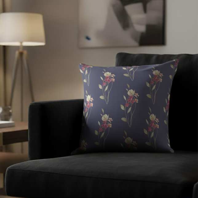 Coussin Aquarelle blanche mignonne Motif floral bleu (Créateur téléchargé)