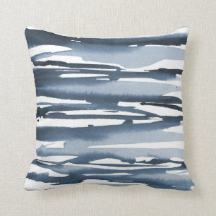 Coussin Aquarelle bleu ardoise Rayures Abstraites